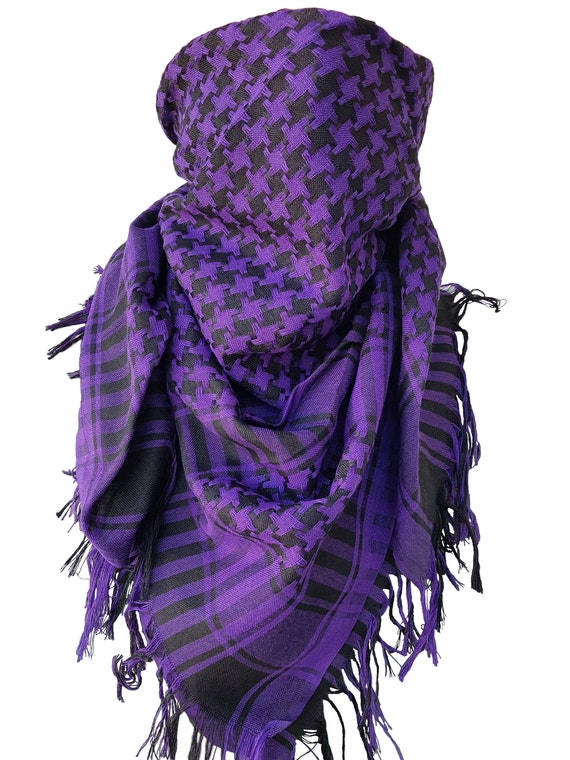 Shemagh Cotton Black & Purple Scarf for Men Military Tactical 