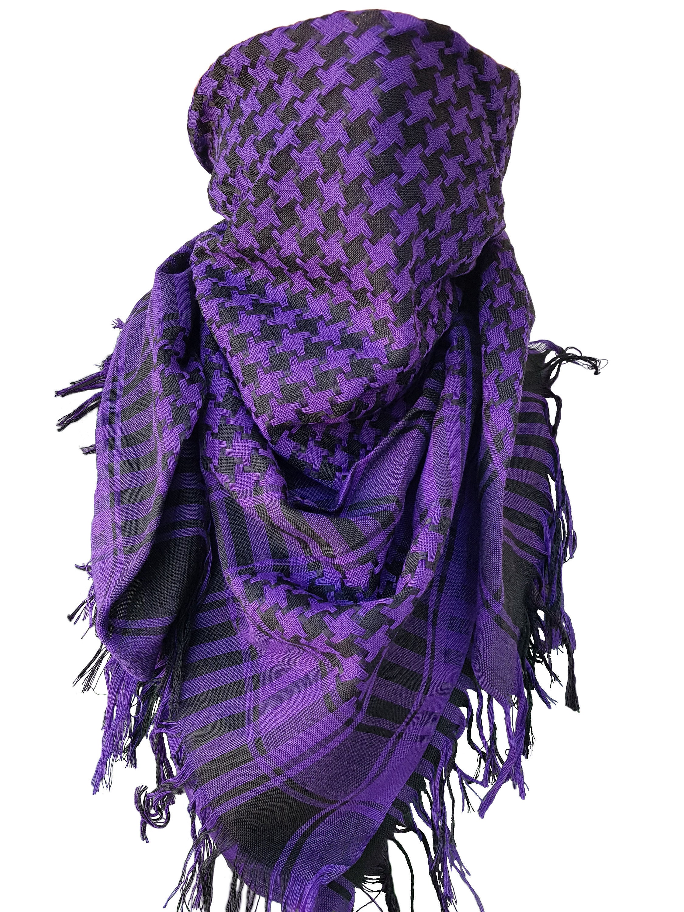 Men's scarf with tassels in patterns (13880 / MED-JED-204) - Agrafka