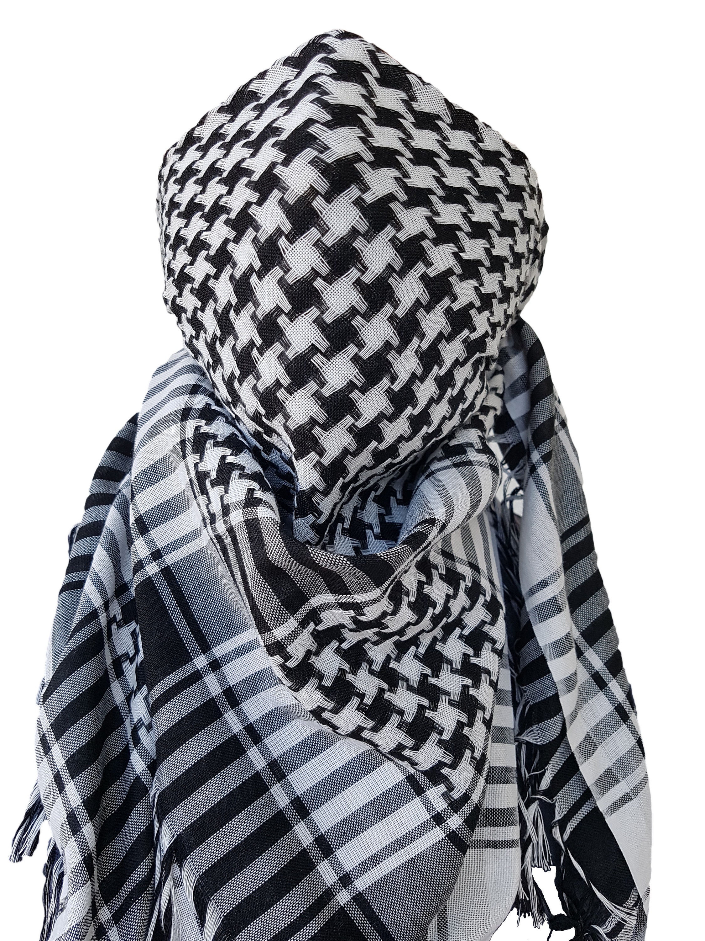 Keffiyeh Black and White tag Shawl Scarf Palestinian Keffiyeh Gift Men