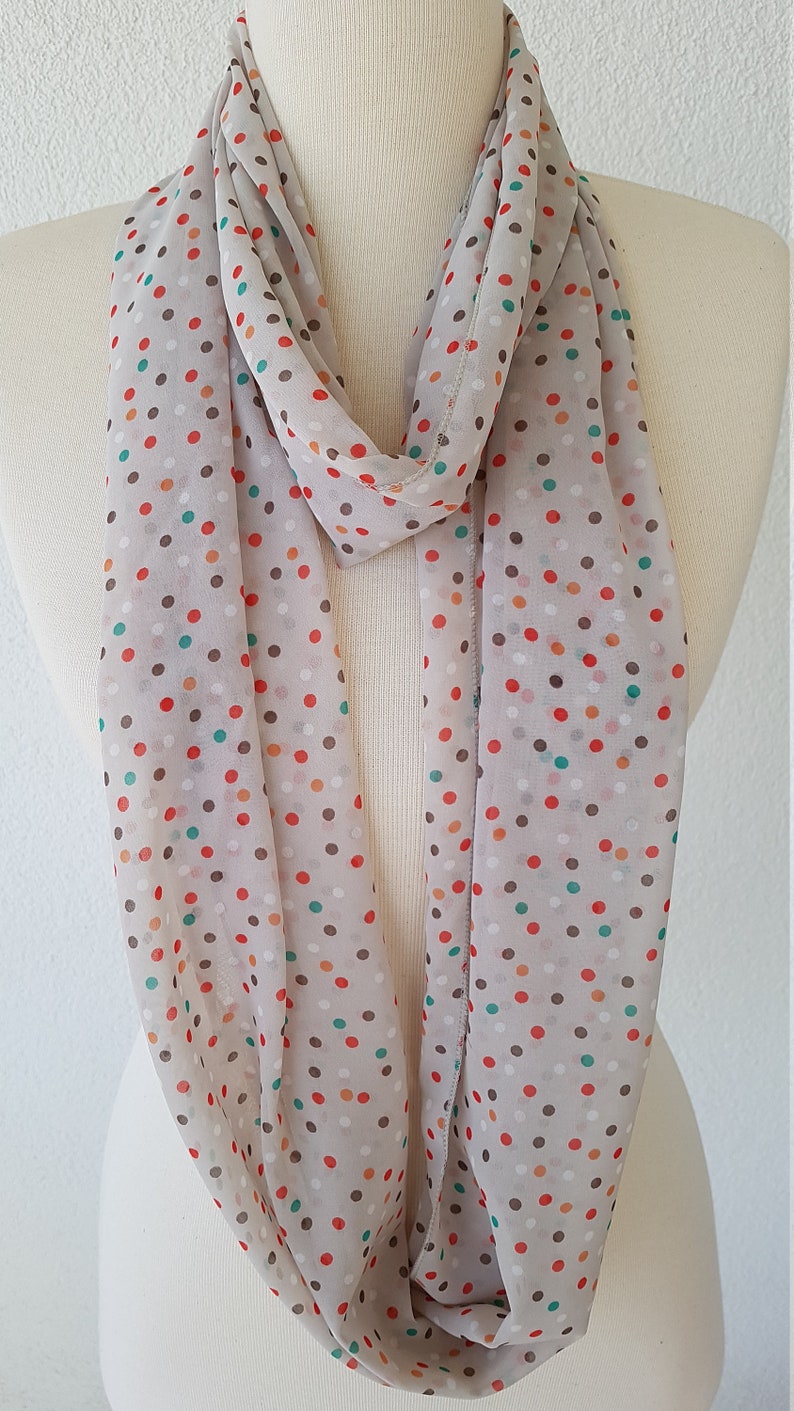 Light Grey Polka Dot Chiffon Infinity Scarf Spring Summer Etsy