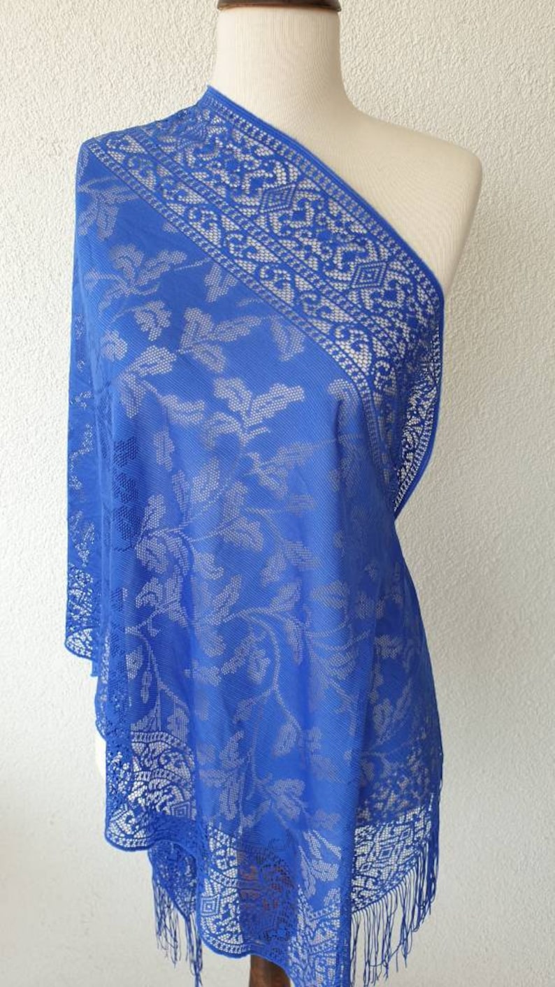 Royal Blue Tulle Scarf Mantilla Scarf Women Tulle Chapel Veil Mantilla Tulle Chantilly Veil Latin Mass image 2