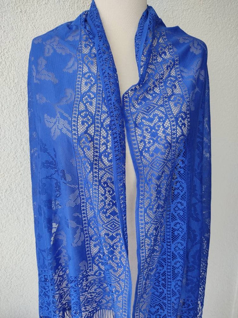 Royal Blue Tulle Scarf Mantilla Scarf Women Tulle Chapel Veil Mantilla Tulle Chantilly Veil Latin Mass image 6