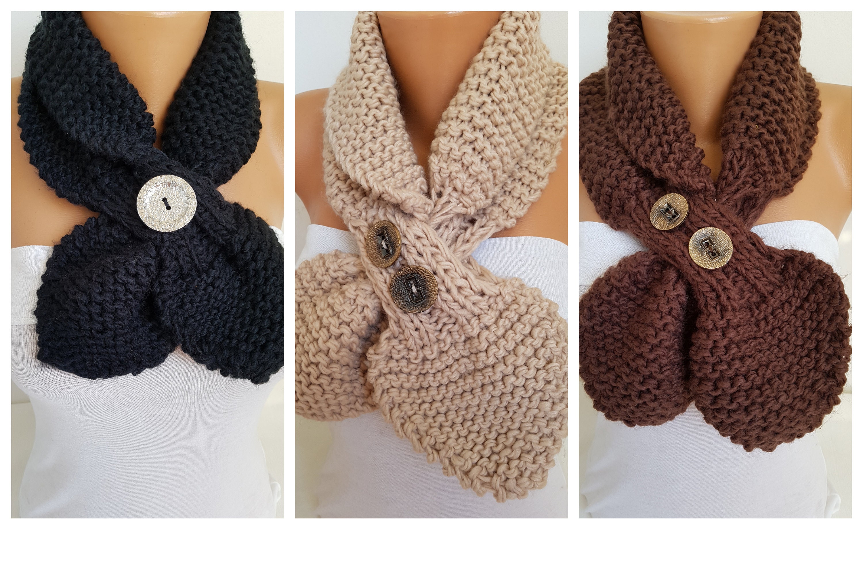 Beige Bow Knit Keyhole Leaf Wrap Scarf 50s style retro Etsy