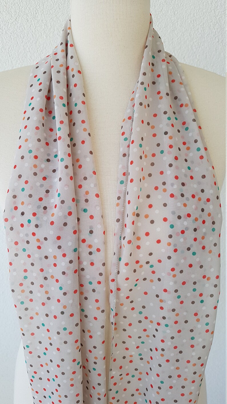 Light Grey Polka Dot Chiffon Infinity Scarf Spring Summer Etsy