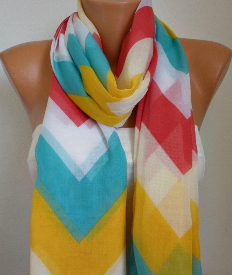 Chevron Scarf cotton Scarf Shawl Bridesmaid Gift Multicolor Etsy