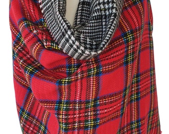 Royal Stewart Tartan Plaid Blanket Scarf Houndstooth Fringe Shawl Wrap Bridesmaid Throw Wool Poncho Gift for Men & Women Fashion Accessories