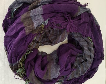Purple & Army Green Cotton Striped  Scarf, Soft Shawl,Cowl Gift Ideas For Her Women Fashion Accessories 50th birthday gift for women