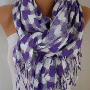 Purple Heart Print Pashmina Scarf, Shawl,Wedding Scarf,Bridal Scarf, Oversized Cowl Scarf,Gift For Her,Women Fashion image 1