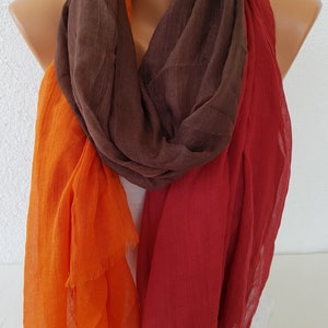 Burgundy / Brown / Orange Ombre Scarf , Mother's Day Gift afbeelding 2