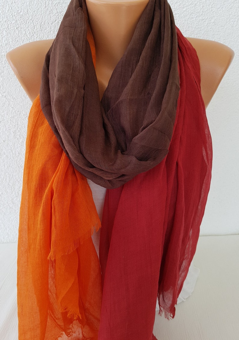 Burgundy / Brown / Orange Ombre Scarf , Mother's Day Gift afbeelding 2