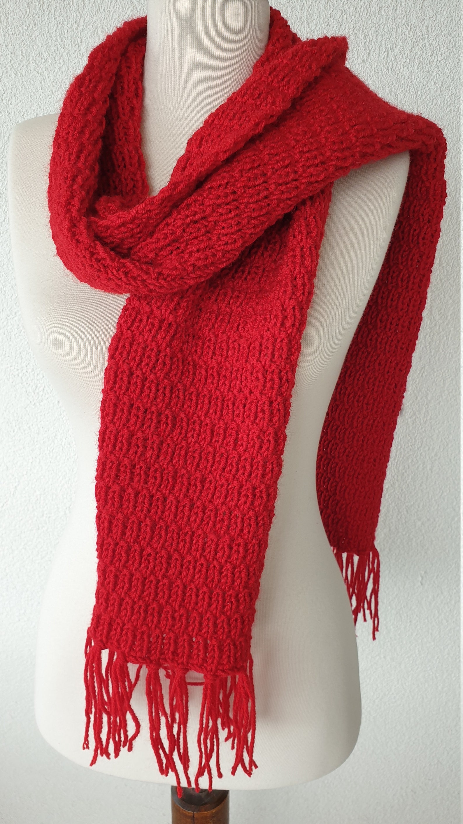 Red Knit Scarf With Fringe Wool Chunky Knitted Scarf Etsy