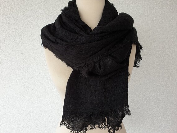 Black Blanket Scarf Warm Woven Shawl Oversized Long Acrylic | Etsy