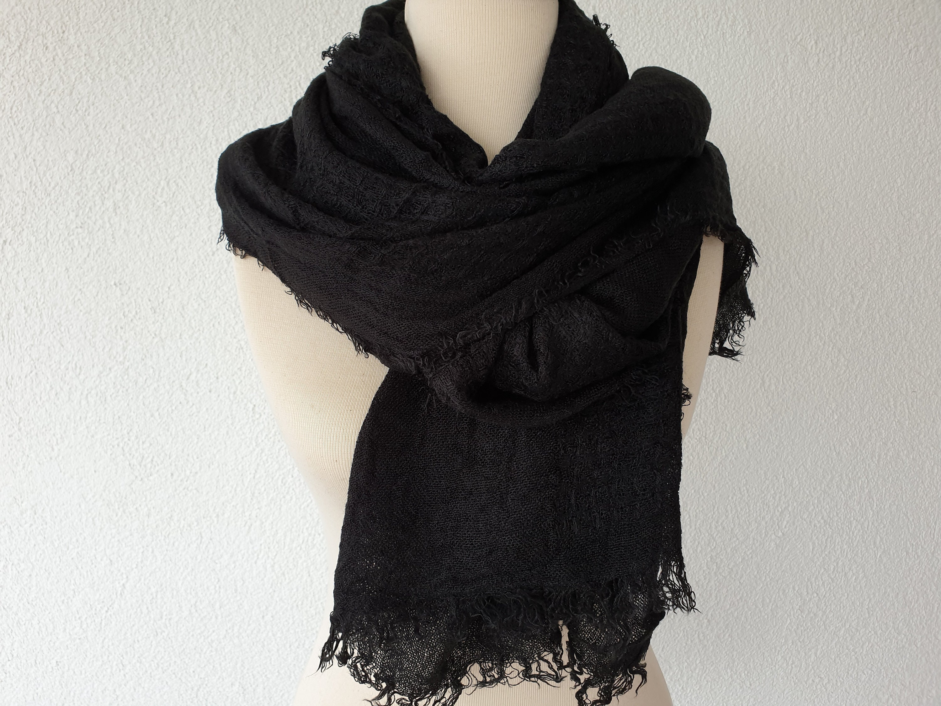 Black Blanket Scarf Warm Woven Shawl Oversized Long Acrylic Etsy