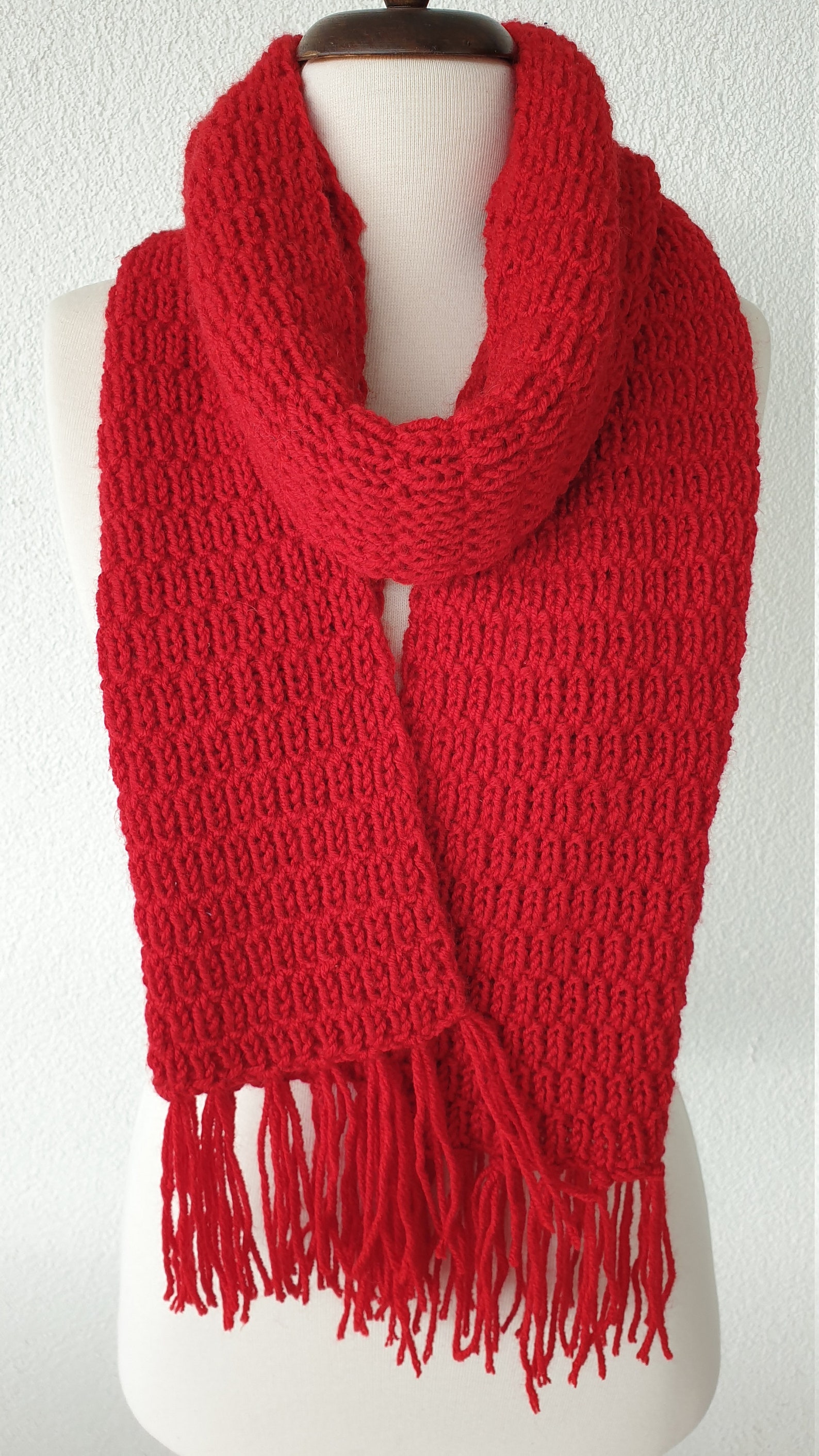 Red Knit Scarf With Fringe Wool Chunky Knitted Scarf Etsy