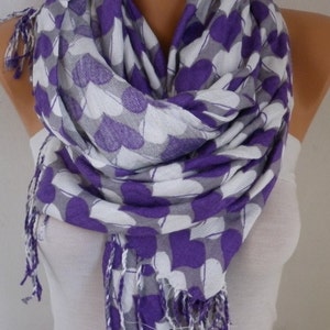 Purple Heart Print Pashmina Scarf, Shawl,Wedding Scarf,Bridal Scarf, Oversized Cowl Scarf,Gift For Her,Women Fashion image 3