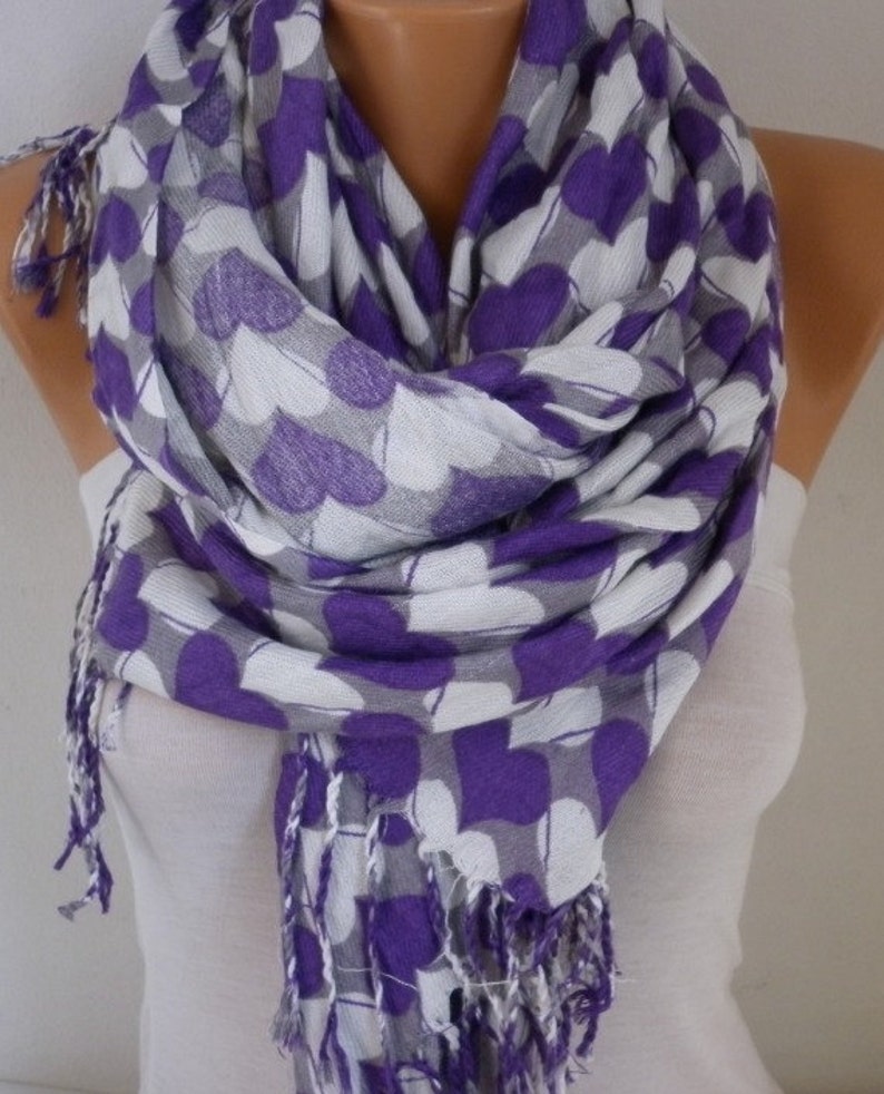 Purple Heart Print Pashmina Scarf, Shawl,Wedding Scarf,Bridal Scarf, Oversized Cowl Scarf,Gift For Her,Women Fashion image 3