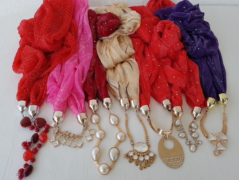Pink Red Purple Tulle Necklace Scarf,Jewelry Scarf,Sequin,Bead N Pink Red Purple Tulle Necklace Scarf,Jewelry Scarf,Sequin,Bead N