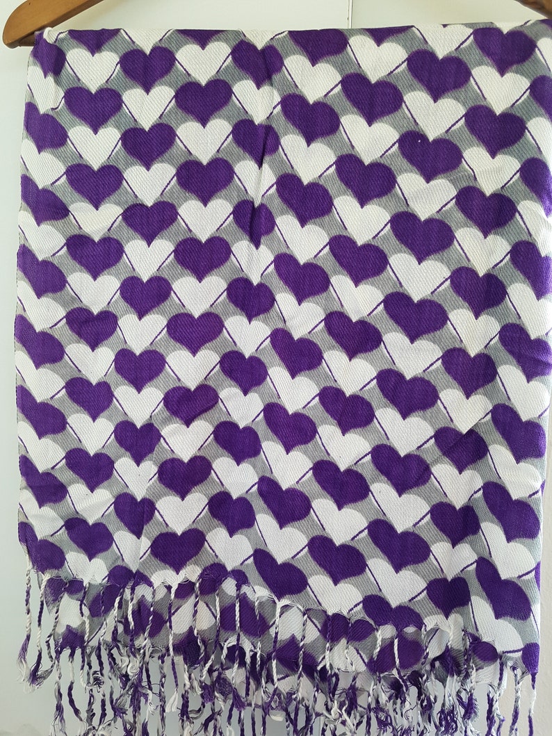 Purple Heart Print Pashmina Scarf, Shawl,Wedding Scarf,Bridal Scarf, Oversized Cowl Scarf,Gift For Her,Women Fashion image 4