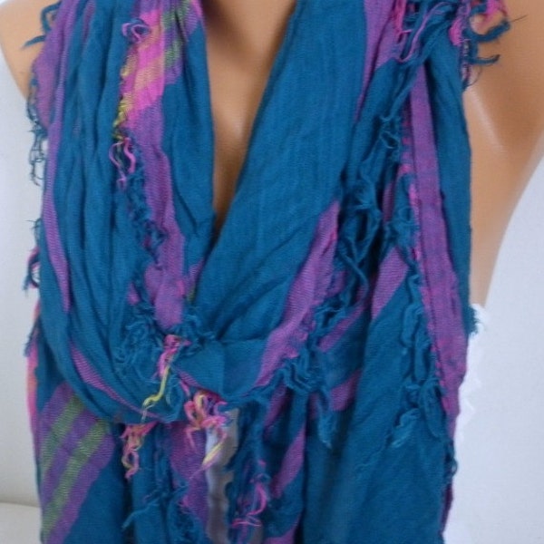 ON SALE - Tartan Scarf - Multicolor Shawl - Plaid Scarf - Cotton Scarf - Cowl Scarf - Pink - fatwoman - Bridesmaids Gifts