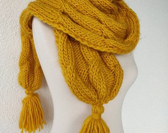 Gold Cable Knit Tasseled Scarf Wool Winter Accessories Shawl Cowl Scarf Gift Ideas For Her Women Fashion Accessories