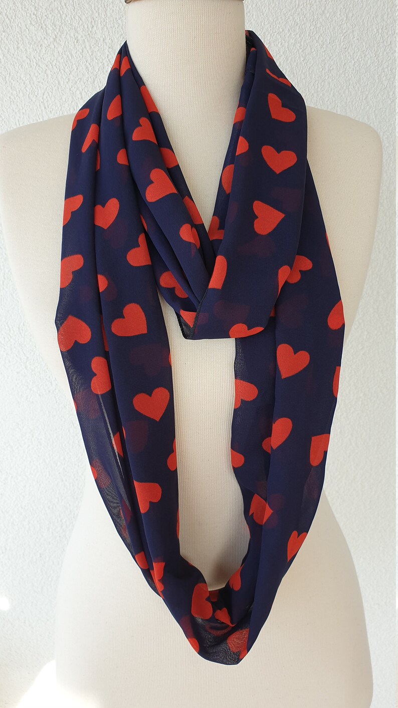 Dark Blue Heart Infinity Chiffon Scarf Circle Loop Scarf LOVE Gift Ideas For Her Women Fashion Accessories image 6