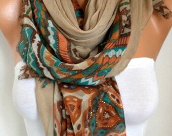 Beige Tribal Cotton Scarf, Bohemian Shawl, Oversized Wrap Pareo  Gift Ideas For Her Women Fashion Accessories  Women Scarves
