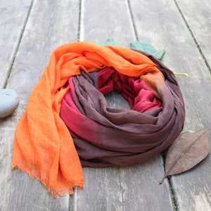 Burgundy / Brown / Orange Ombre Scarf , Mother's Day Gift afbeelding 6