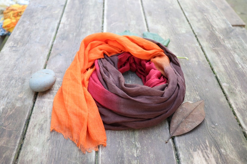 Burgundy / Brown / Orange Ombre Scarf , Mother's Day Gift afbeelding 6