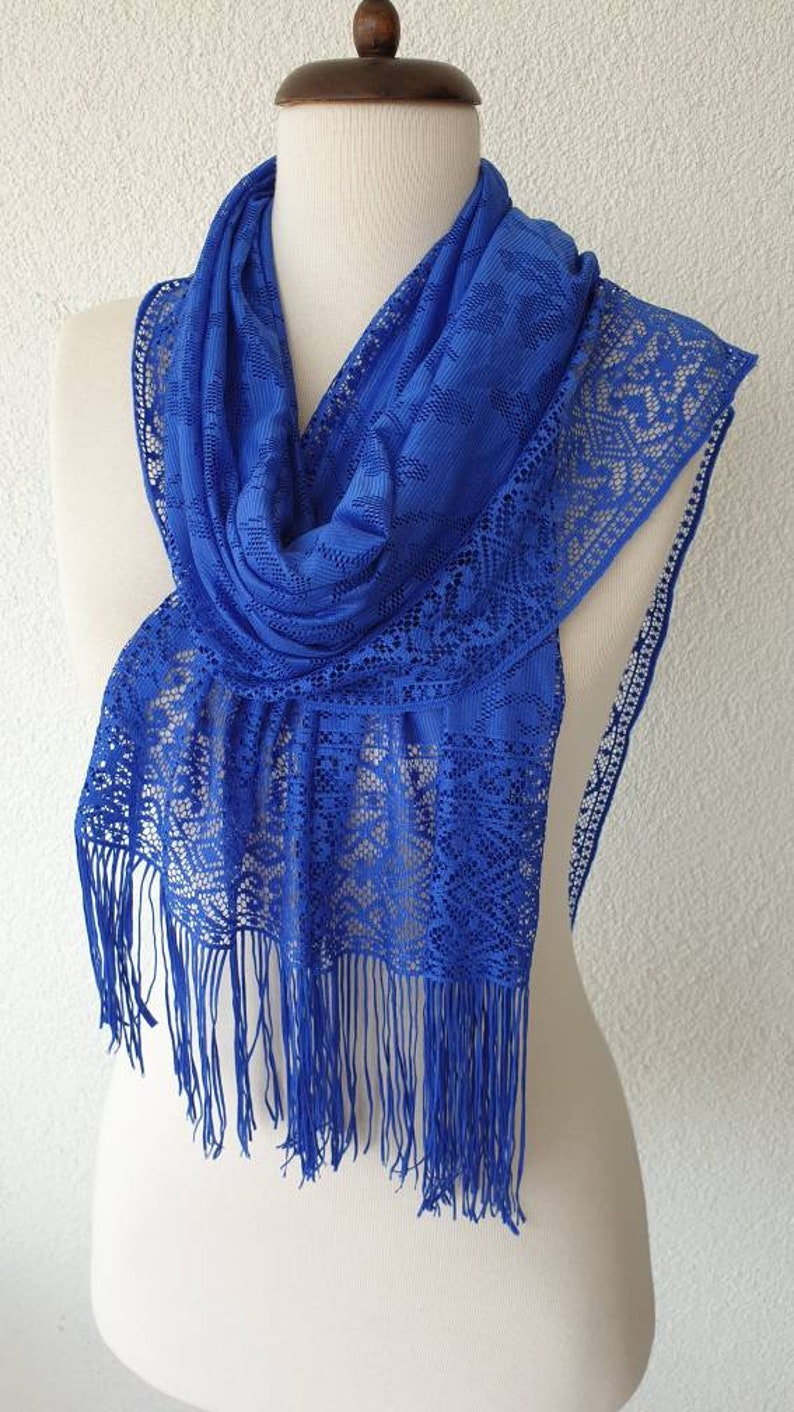 Royal Blue Tulle Scarf Mantilla Scarf Women Tulle Chapel Veil Mantilla Tulle Chantilly Veil Latin Mass image 4