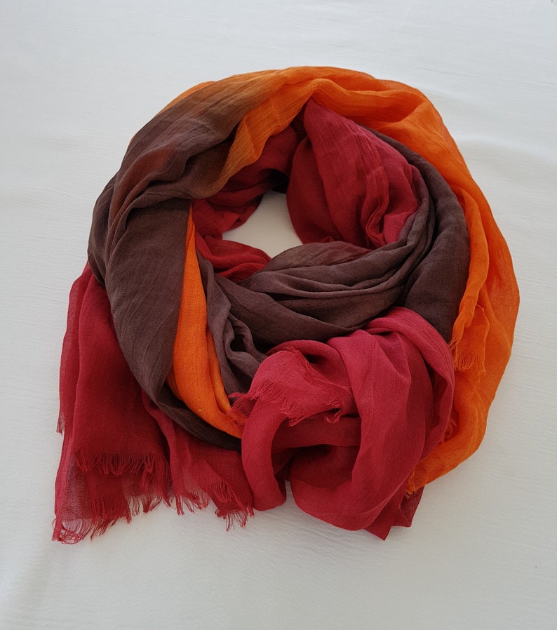 Burgundy / Brown / Orange Ombre Scarf , Mother's Day Gift afbeelding 8