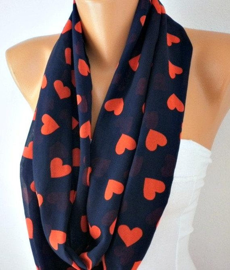 Dark Blue Heart Infinity Chiffon Scarf Circle Loop Scarf LOVE Gift Ideas For Her Women Fashion Accessories image 2