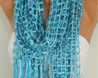Turquoise Ribbon Scarf, Wedding Shawl,Bridal Scarf, evening wrap,Birthday Gift Bridesmaid Gift Gift Ideas for Her,Women Fashion Accessories
