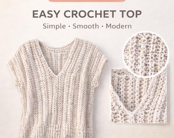 Crochet Top mit V-Ausschnitt Handmade | Minimalistischer Häkelpullover | Kurzarm Häkeltop | Gehäkelte Kleidung