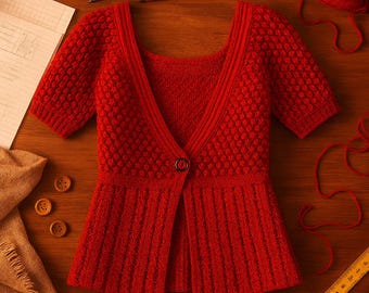 Handmade Red Crochet Cardigan Pattern | Cozy Textured Sweater PDF | Stylish Winter Cardigan Design | Easy Crochet Clothing Pattern