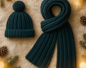 Gehäkelte Mütze und Schal Set Muster | Gemütlicher Winterstrickschal PDF | Anfängerfreundliche Kombination aus Mütze und Schal | Warmes Handmade Strickmuster