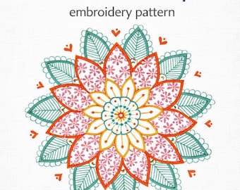 Florales Kaleidoskop Stickmuster | Mandala Blumen Handstickerei Design PDF | Symmetrische Hoop Art DIY | Sofort Download