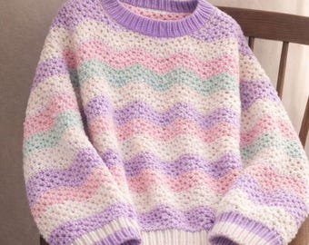 Pastel Crochet Sweater Pattern - Chunky Crochet Pullover, Kuscheliger gestreifter Pullover, Easy Modern Crochet Sweater PDF