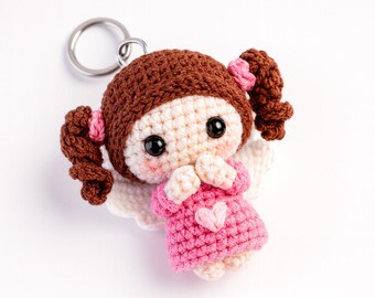 Niedliches gehäkeltes Puppen-Schlüsselband-Muster | Amigurumi Mädchen Charm PDF | Mini Taschenzubehör | Niedliche Häkelanleitung