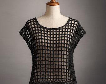 Netz Häkeldecke Muster | Sommer Netz Tee PDF | Leichtes durchbrochenes Shirt | Anfängerfreundliches Häkelkleidungsdesign