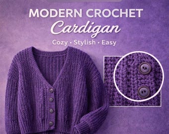 Gehäkelte kurze Strickjacke handgefertigt | Knopfleiste häkeln Strickjacke | Gemütlicher Pullover im Strickstil | Boho Häkelkleidung