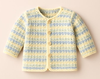Baby Häkelanleitung Jacke | Gemütlicher mehrfarbiger Stich-Pullover PDF | Einfaches Säuglings-Strickjacke-Muster | Anfängerfreundliches Baby Häkelmuster