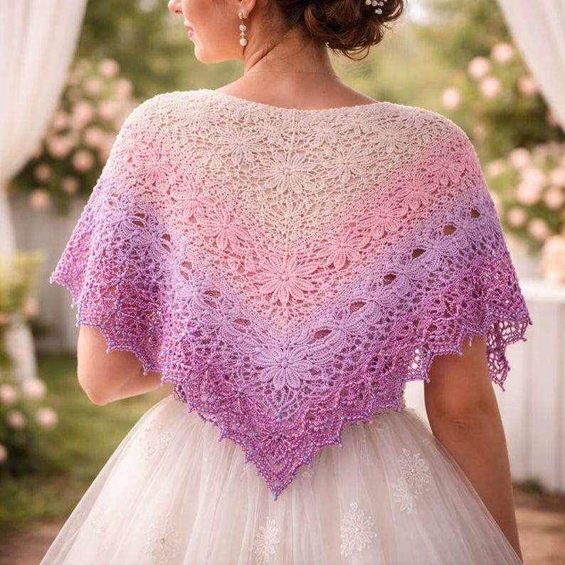 Floral Lace Crochet Shawl Pattern – Elegant Triangle Wrap, Lightweight ...