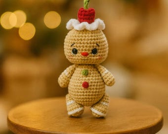 Schema all'uncinetto per pan di zenzero - Graziosa bambola di pan di zenzero amigurumi, giocattolo natalizio all'uncinetto, peluche fatto a mano per le feste, design PDF