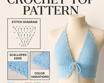 Neckholder Top Häkelmuster | Crop Top PDF | Einfach gerippte Bralette Design | Anfängerfreundliches Häkeltop