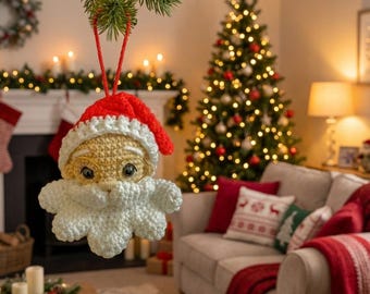 Schema all'uncinetto di Babbo Natale - Grazioso ornamento di Babbo Natale amigurumi, bambola natalizia all'uncinetto, peluche da appendere per le feste, design PDF