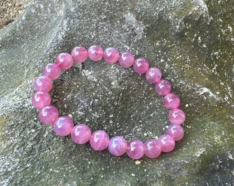 Pulseira genuína de quartzo rosa de Madagascar, pedra rosa natural premium do amor, joia de cristal de cura.