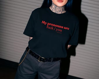 I miei pronomi sono "vaffanculo" Maglietta oversize da donna, in cotone di prima qualità.