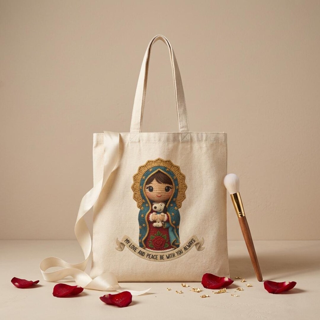 Our Lady of Guadalupe Tote Bag, Virgin Mary Snoopy Canvas Bag - Etsy