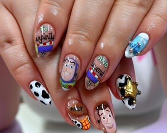 Ongles fait main Cowboy & Space Ranger | Shérif x astronaute peint à la main | Jeu de clous pour bottes Western Star