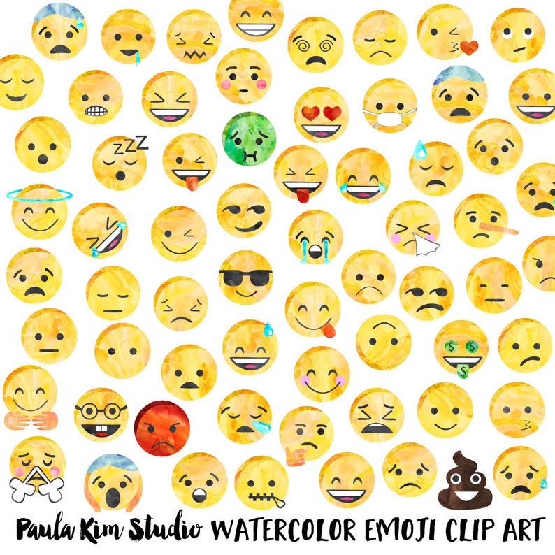 Watercolor Emoji Face Collection Commercial Use Clip Art Etsy Israel